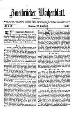 Zweibrücker Wochenblatt Sonntag 29. September 1861