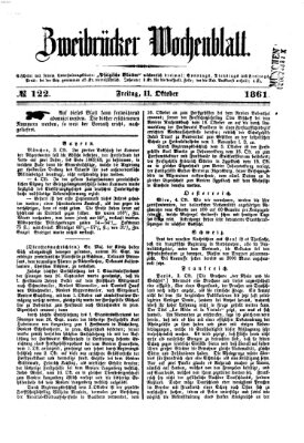 Zweibrücker Wochenblatt Freitag 11. Oktober 1861