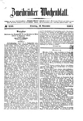 Zweibrücker Wochenblatt Dienstag 12. November 1861