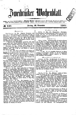 Zweibrücker Wochenblatt Freitag 22. November 1861