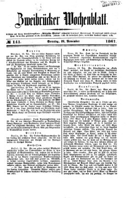 Zweibrücker Wochenblatt Sonntag 24. November 1861