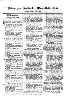 Zweibrücker Wochenblatt Sonntag 21. April 1861