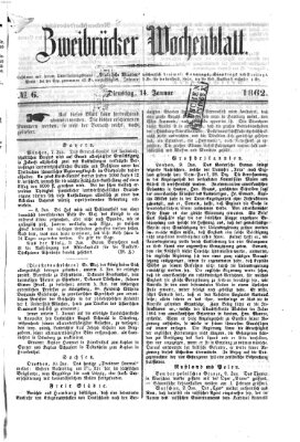 Zweibrücker Wochenblatt Dienstag 14. Januar 1862