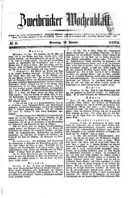 Zweibrücker Wochenblatt Sonntag 19. Januar 1862