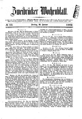 Zweibrücker Wochenblatt Freitag 31. Januar 1862