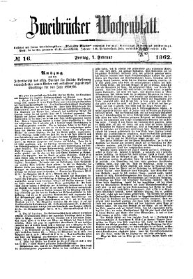 Zweibrücker Wochenblatt Freitag 7. Februar 1862