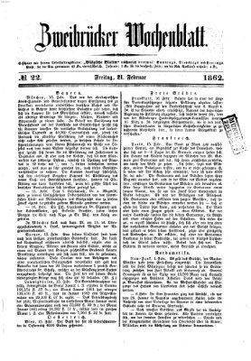 Zweibrücker Wochenblatt Freitag 21. Februar 1862
