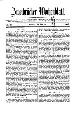 Zweibrücker Wochenblatt Sonntag 23. Februar 1862