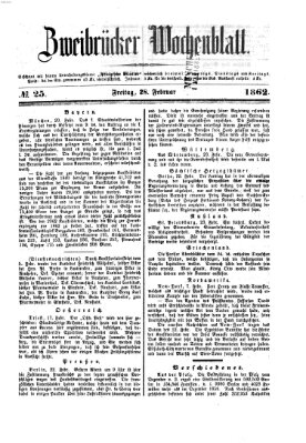 Zweibrücker Wochenblatt Freitag 28. Februar 1862