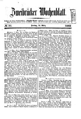 Zweibrücker Wochenblatt Freitag 14. März 1862