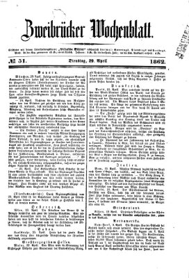 Zweibrücker Wochenblatt Dienstag 29. April 1862