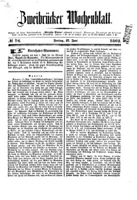 Zweibrücker Wochenblatt Freitag 27. Juni 1862