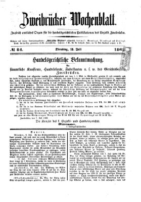 Zweibrücker Wochenblatt Dienstag 15. Juli 1862