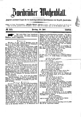 Zweibrücker Wochenblatt Freitag 18. Juli 1862