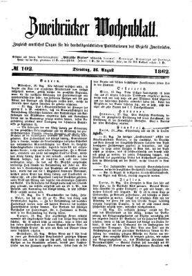 Zweibrücker Wochenblatt Dienstag 26. August 1862