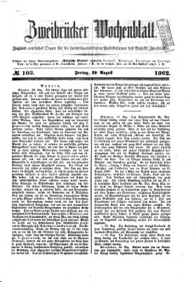 Zweibrücker Wochenblatt Freitag 29. August 1862