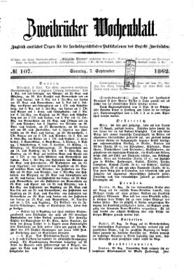 Zweibrücker Wochenblatt Sonntag 7. September 1862