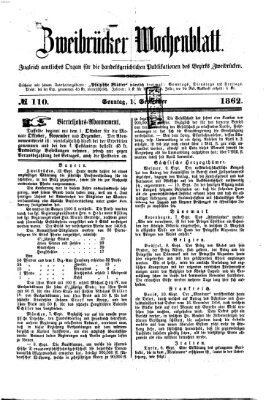 Zweibrücker Wochenblatt Sonntag 14. September 1862