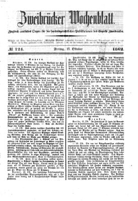 Zweibrücker Wochenblatt Freitag 17. Oktober 1862