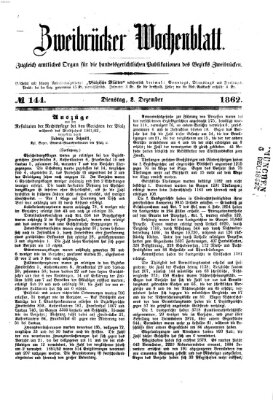 Zweibrücker Wochenblatt Dienstag 2. Dezember 1862