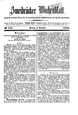 Zweibrücker Wochenblatt Freitag 5. Dezember 1862