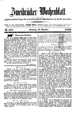 Zweibrücker Wochenblatt Dienstag 16. Dezember 1862