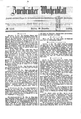 Zweibrücker Wochenblatt Freitag 26. Dezember 1862