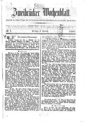 Zweibrücker Wochenblatt Freitag 2. Januar 1863