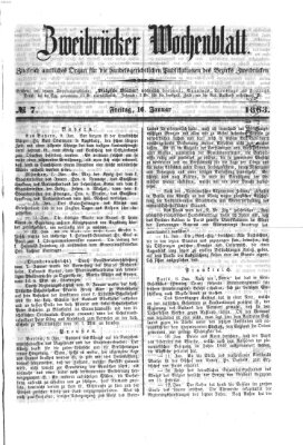 Zweibrücker Wochenblatt Freitag 16. Januar 1863