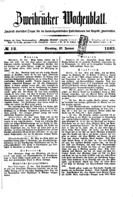 Zweibrücker Wochenblatt Dienstag 27. Januar 1863