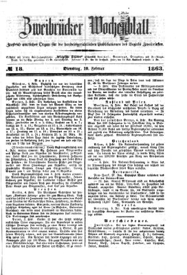 Zweibrücker Wochenblatt Dienstag 10. Februar 1863