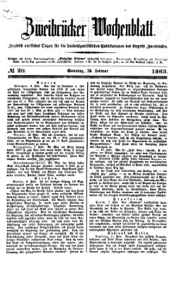 Zweibrücker Wochenblatt Sonntag 15. Februar 1863