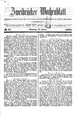 Zweibrücker Wochenblatt Dienstag 17. Februar 1863