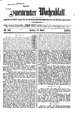 Zweibrücker Wochenblatt Freitag 17. April 1863