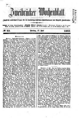 Zweibrücker Wochenblatt Freitag 17. Juli 1863