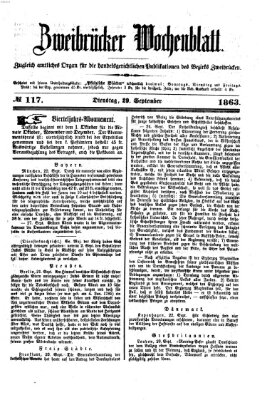 Zweibrücker Wochenblatt Dienstag 29. September 1863