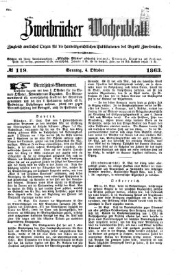 Zweibrücker Wochenblatt Sonntag 4. Oktober 1863