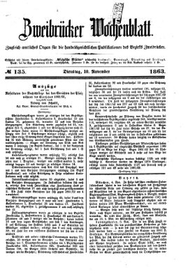 Zweibrücker Wochenblatt Dienstag 10. November 1863