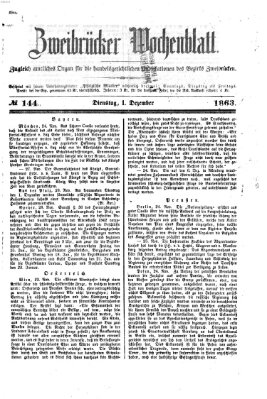 Zweibrücker Wochenblatt Dienstag 1. Dezember 1863