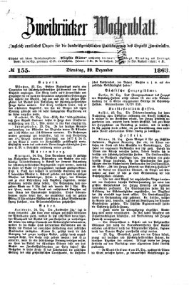 Zweibrücker Wochenblatt Dienstag 29. Dezember 1863