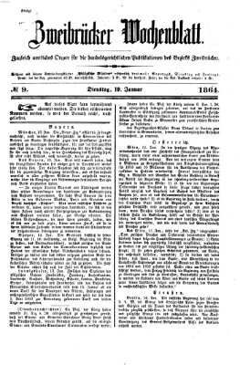 Zweibrücker Wochenblatt Dienstag 19. Januar 1864