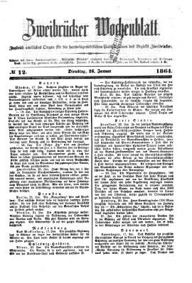 Zweibrücker Wochenblatt Dienstag 26. Januar 1864