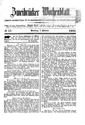 Zweibrücker Wochenblatt Sonntag 7. Februar 1864