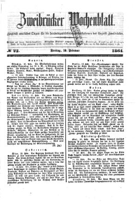 Zweibrücker Wochenblatt Freitag 19. Februar 1864