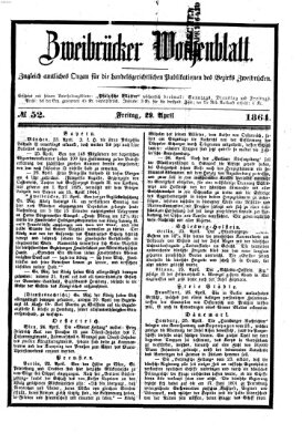 Zweibrücker Wochenblatt Freitag 29. April 1864