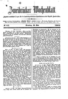 Zweibrücker Wochenblatt Dienstag 24. Mai 1864