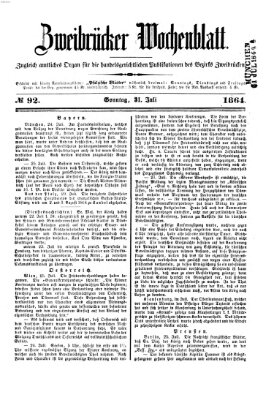 Zweibrücker Wochenblatt Sonntag 31. Juli 1864