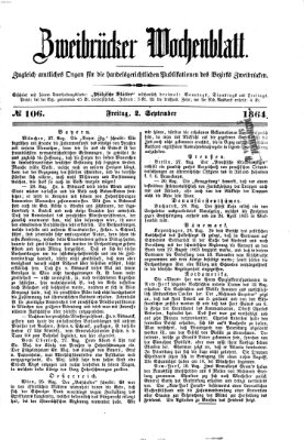 Zweibrücker Wochenblatt Freitag 2. September 1864