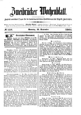 Zweibrücker Wochenblatt Sonntag 25. September 1864