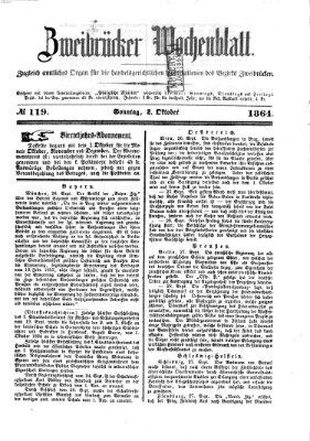 Zweibrücker Wochenblatt Sonntag 2. Oktober 1864